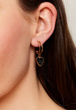 Liquorish Black Diamanté Mini Double Hoops Earrings In Black & Gold