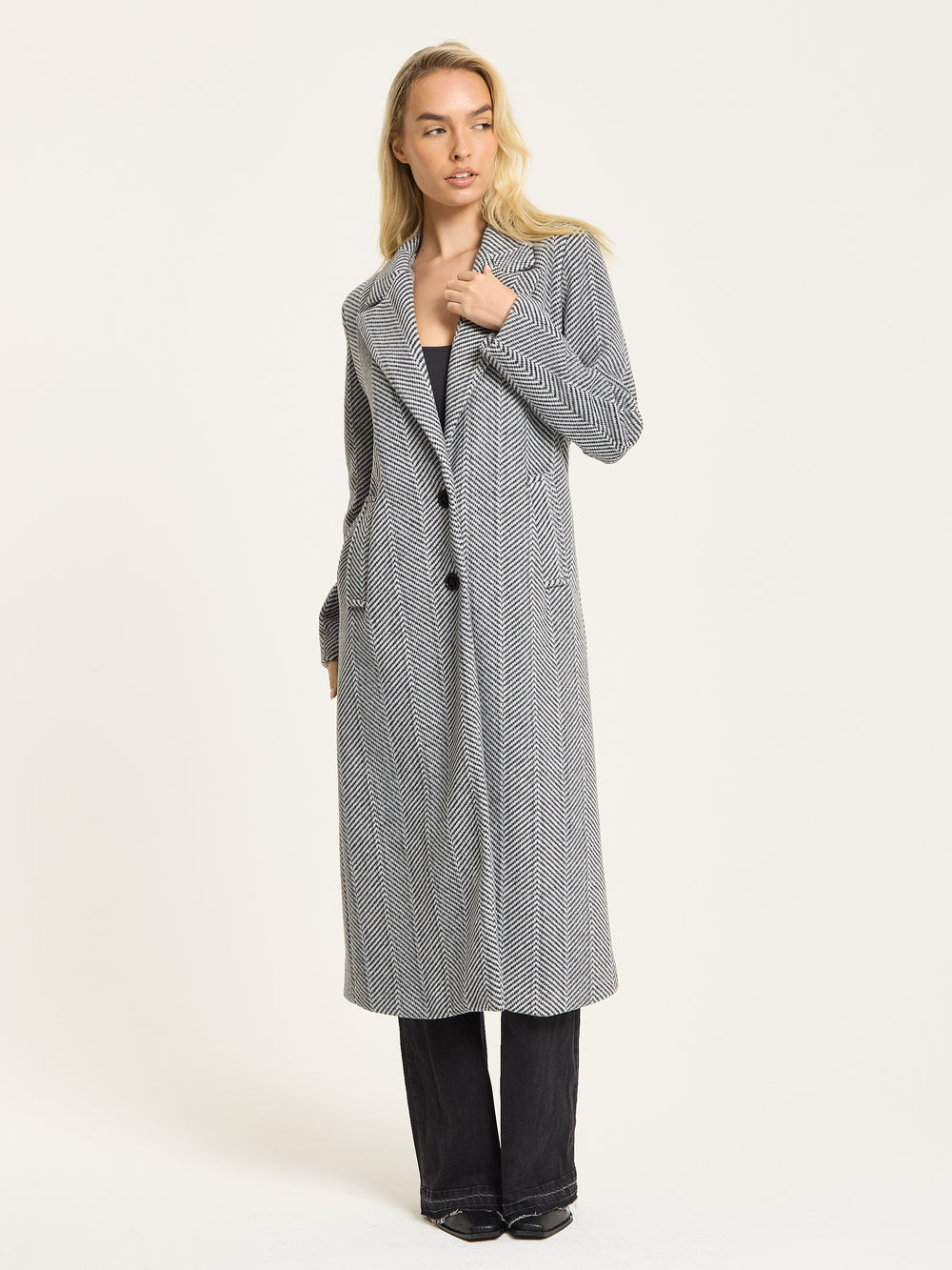Herringbone Longline Tailored Coat