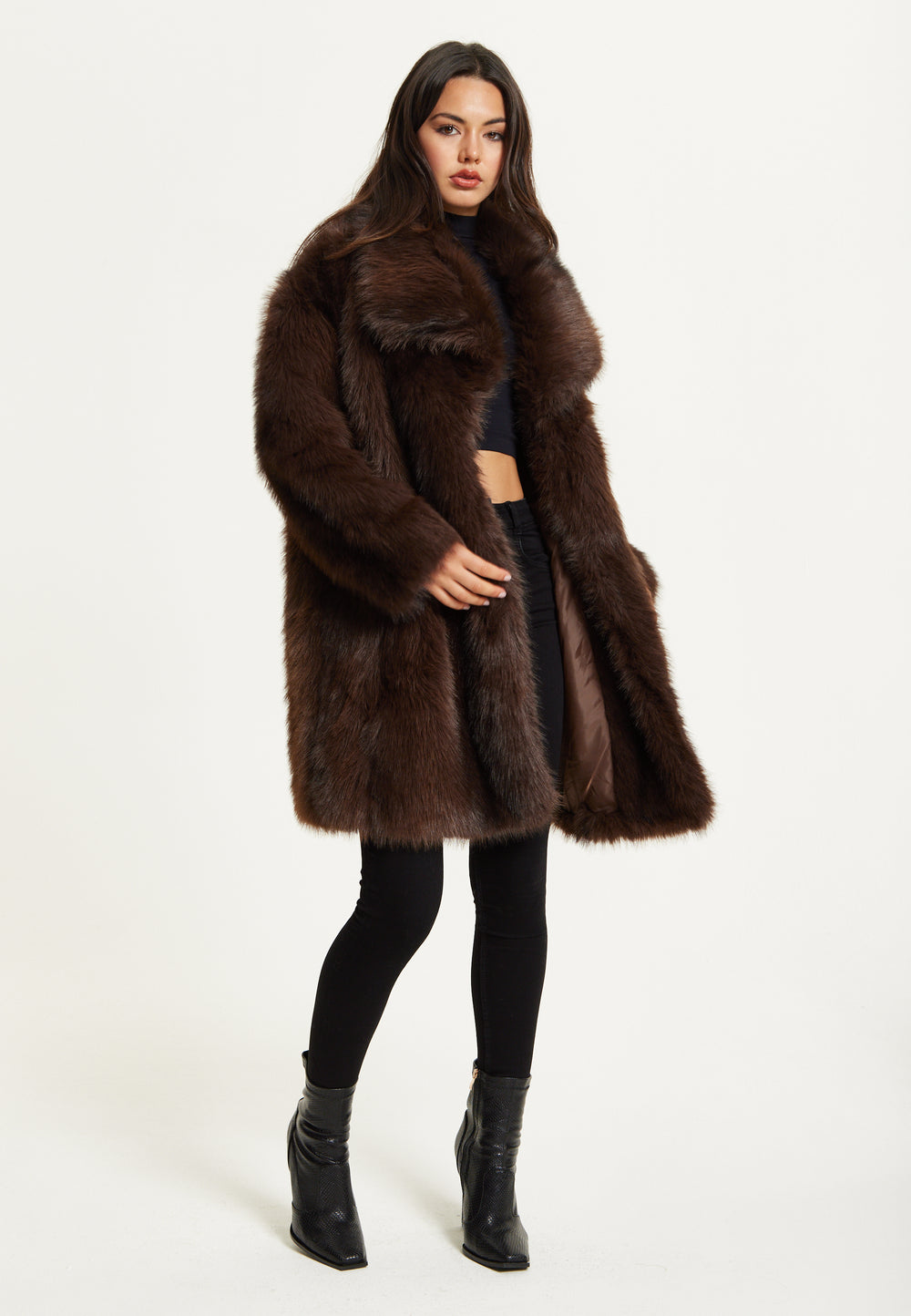 Chocolate Brown Faux Fur Midi Coat