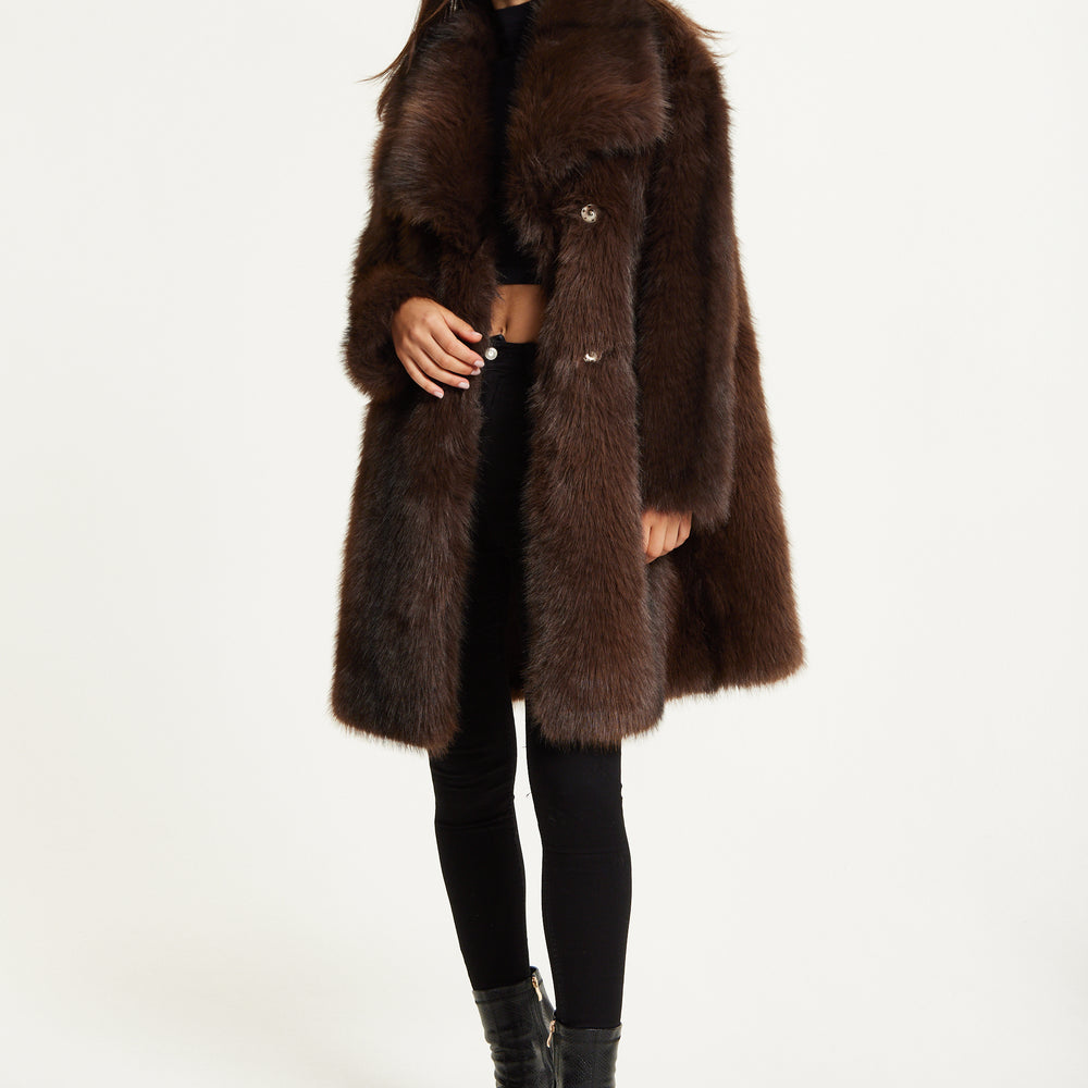 
                  
                    Chocolate Brown Faux Fur Midi Coat
                  
                