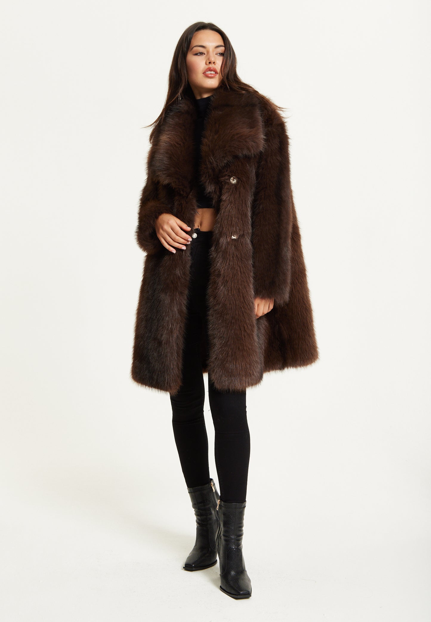 
                  
                    Chocolate Brown Faux Fur Midi Coat
                  
                