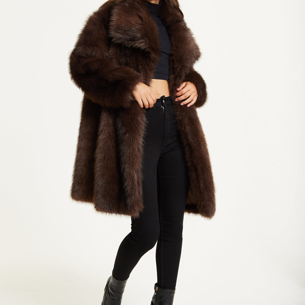 
                  
                    Chocolate Brown Faux Fur Midi Coat
                  
                