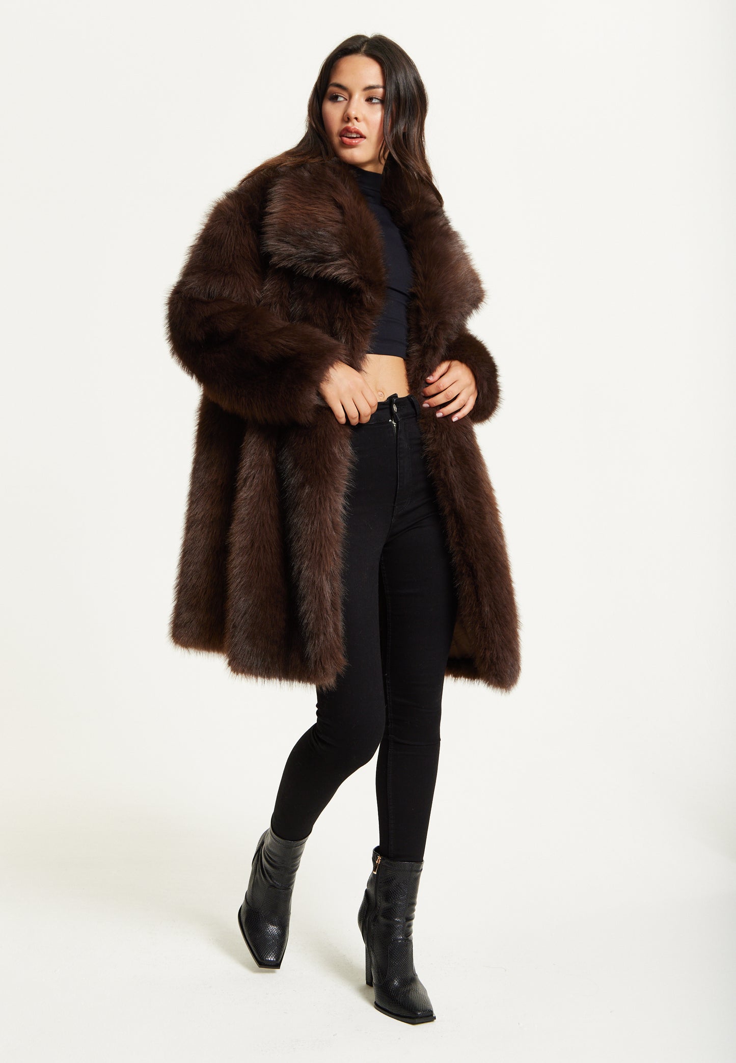 
                  
                    Chocolate Brown Faux Fur Midi Coat
                  
                