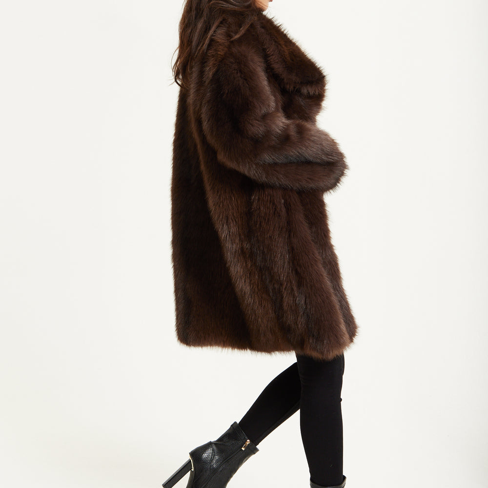 
                  
                    Chocolate Brown Faux Fur Midi Coat
                  
                