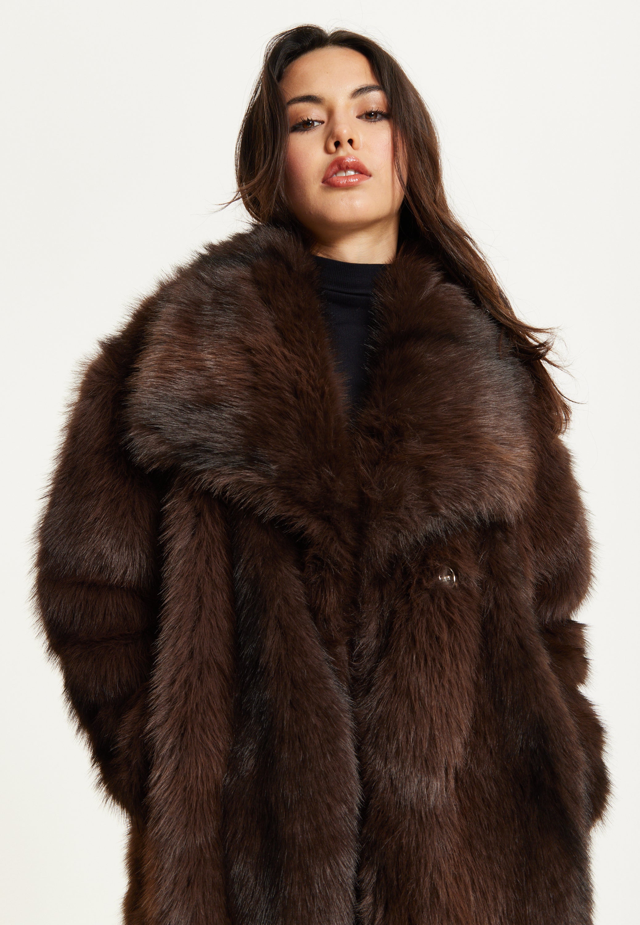Chocolate Brown Faux Fur Midi Coat – Liquorish Online