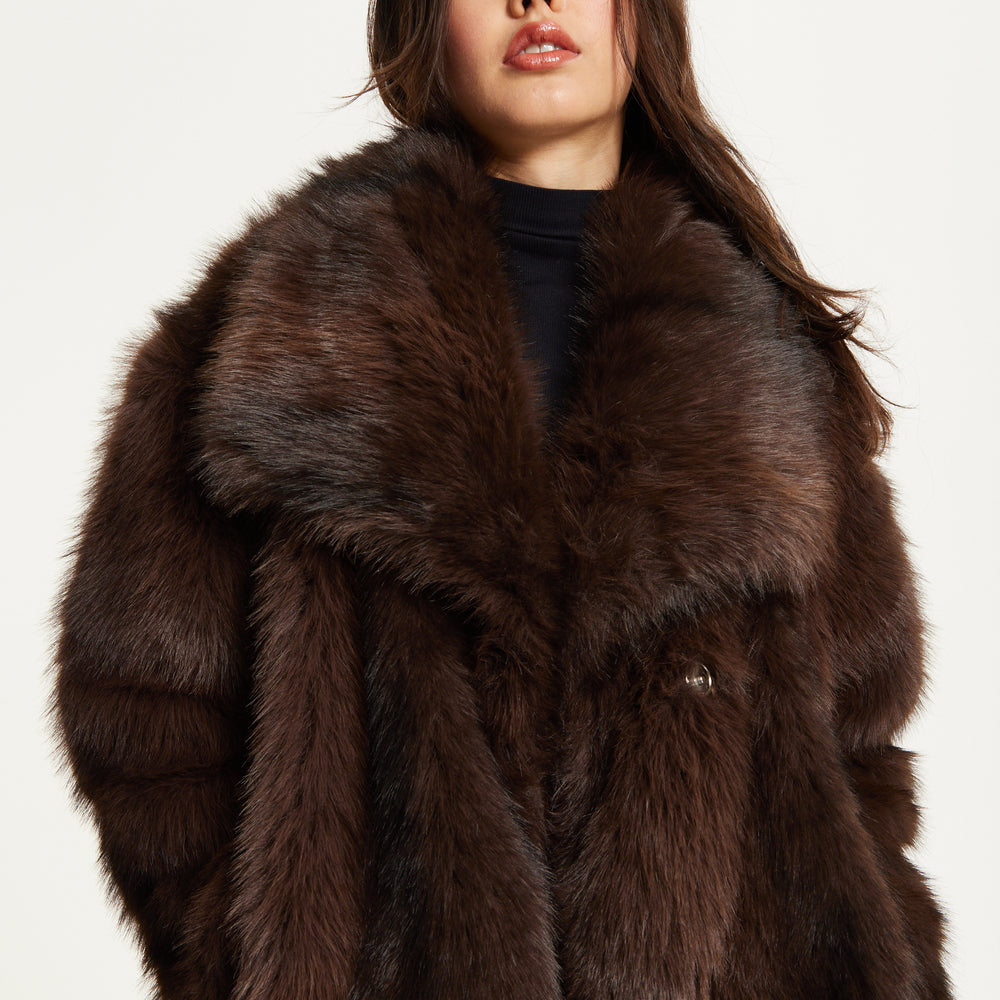 
                  
                    Chocolate Brown Faux Fur Midi Coat
                  
                