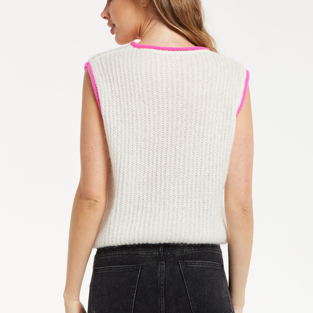 
                  
                    Liquorish Super Soft Sleeveless Ribbed Knit Sweater Vest - White&Pink
                  
                