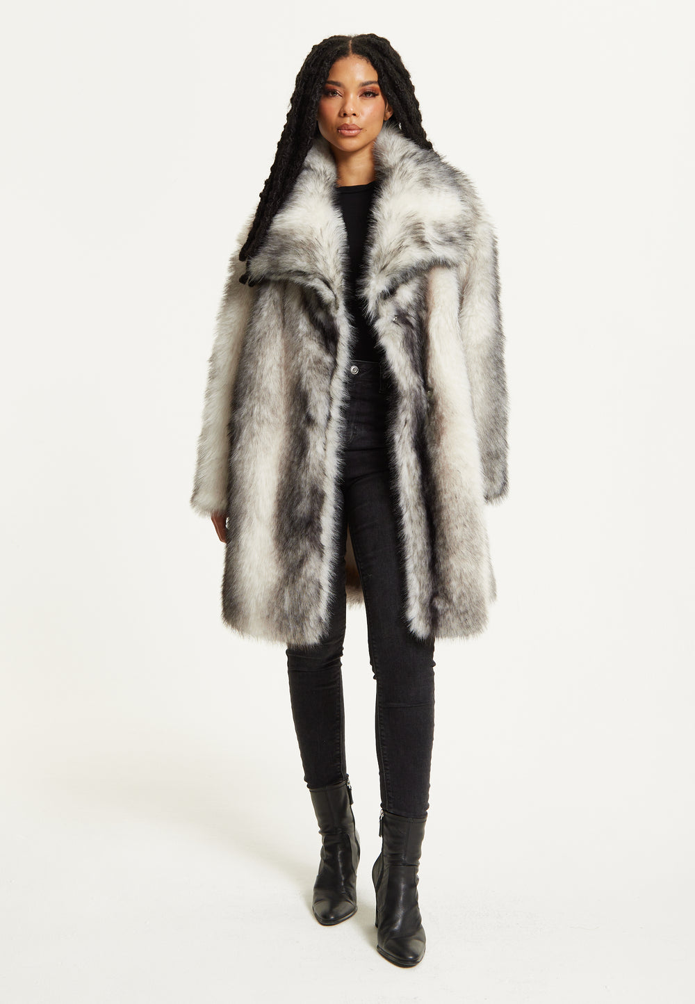 Grey Ombre Faux Fur Midi Coat