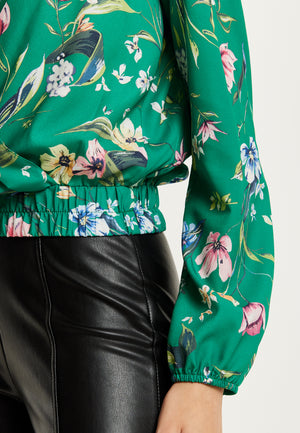 Liquorish Green Floral Print Wrap Top