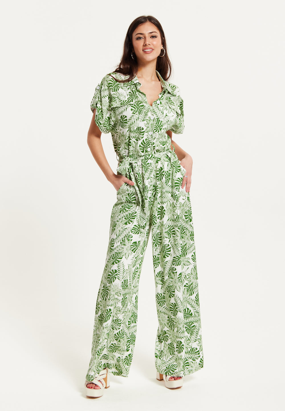 Liquorish Green Leaf Printed Jumpsuit