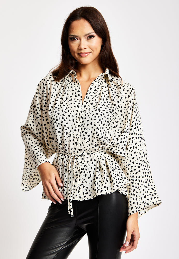 Liquorish Animal Print Shirt With Long Sleeves And Tie Waist