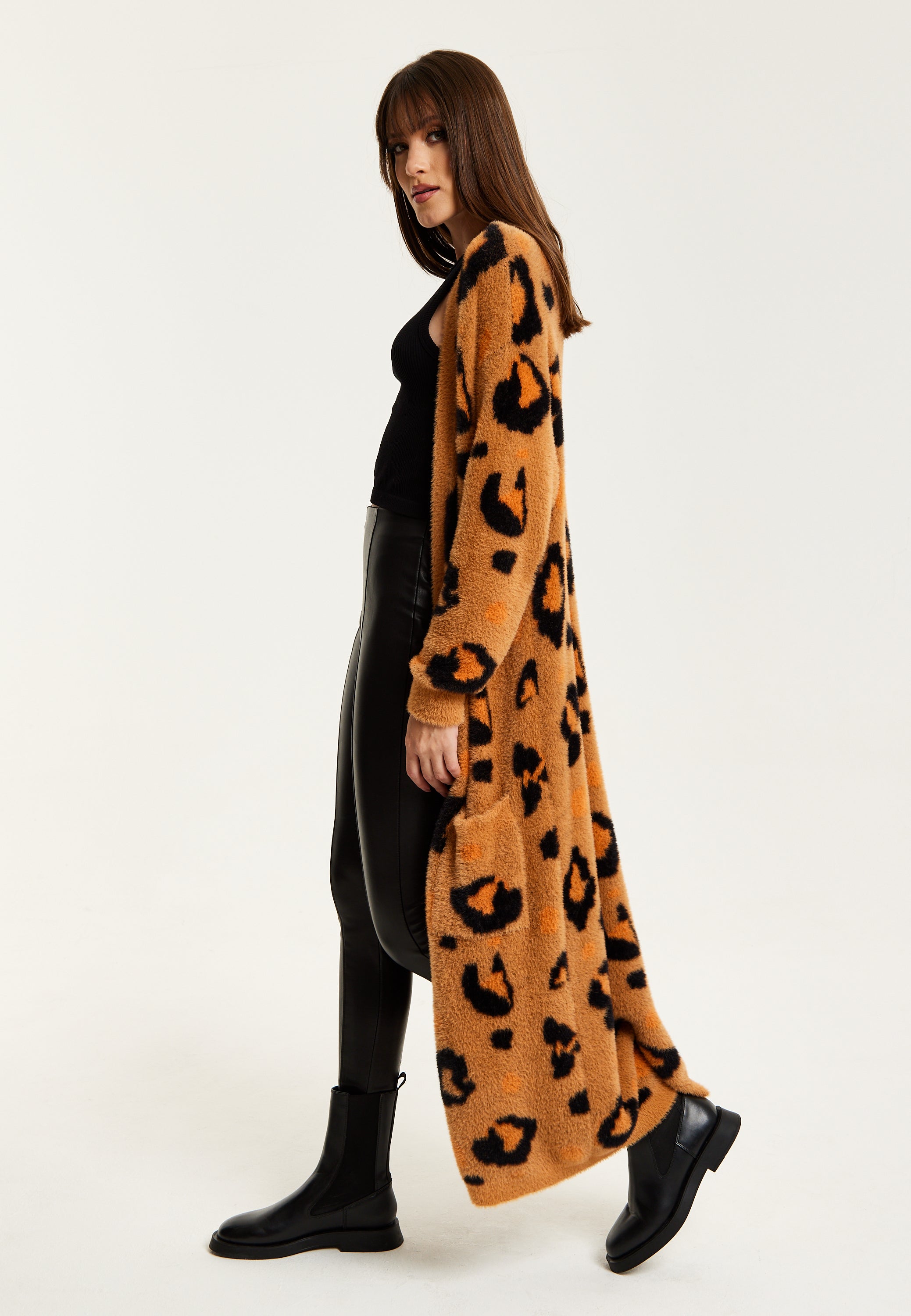 Leopard print longline cardigan hot sale