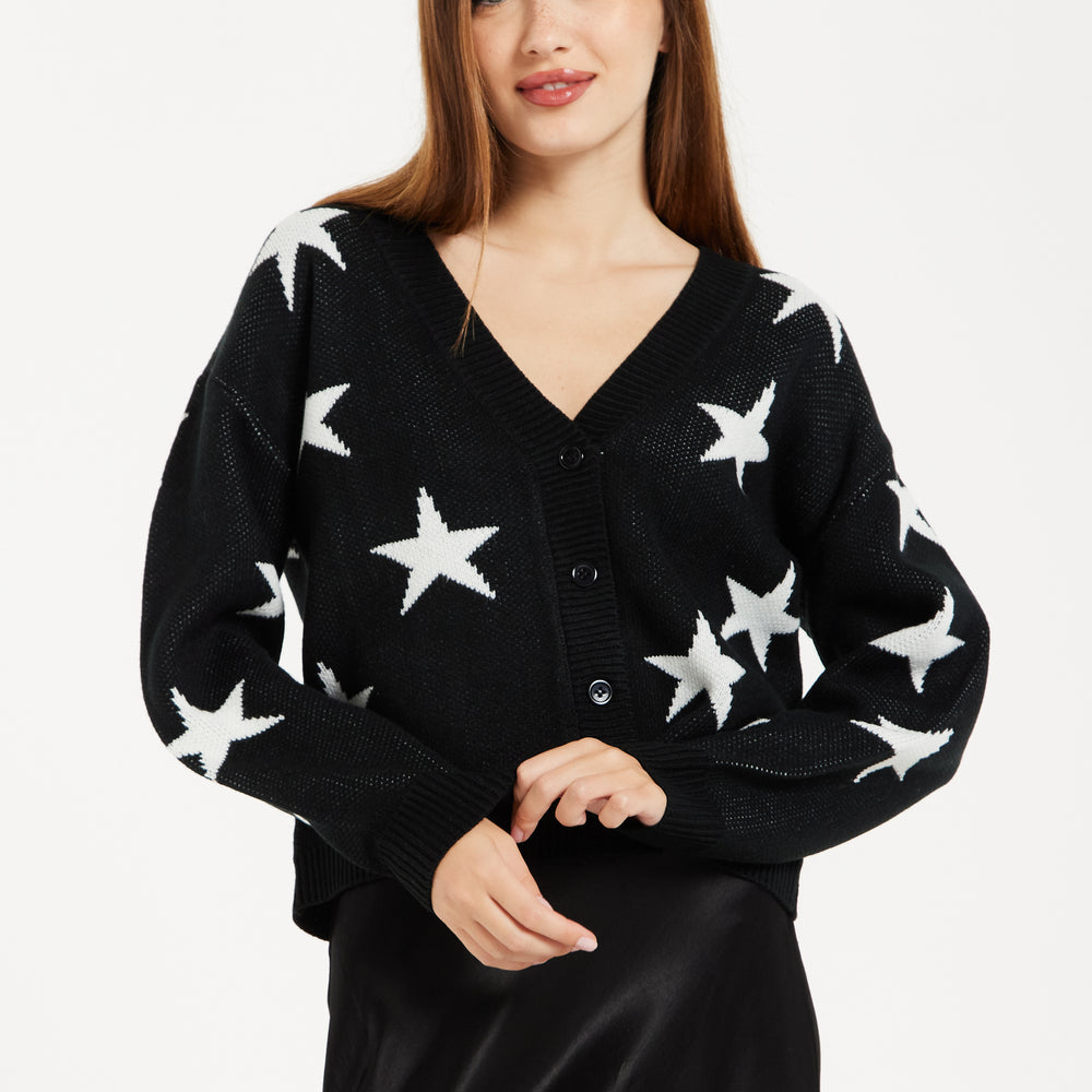 
                  
                    Liquorish White Star Cardigan In Black
                  
                