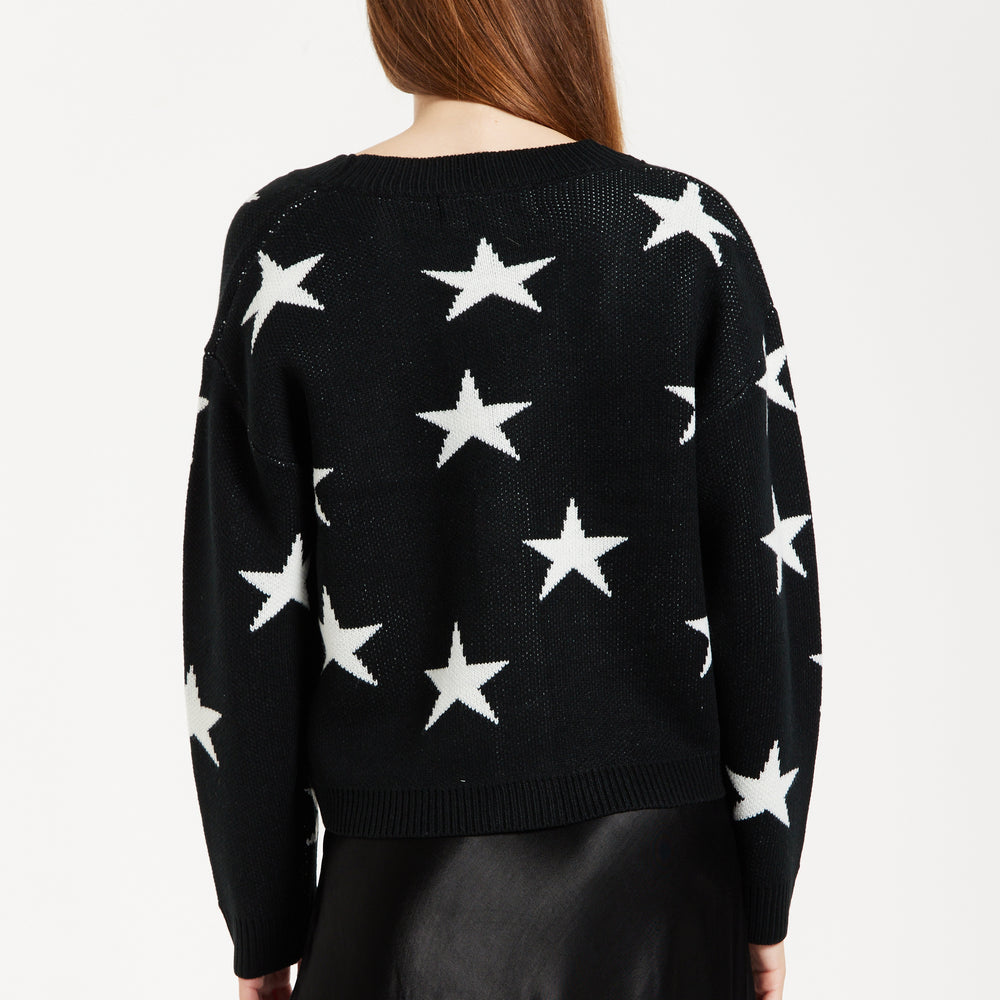 
                  
                    Liquorish White Star Cardigan In Black
                  
                