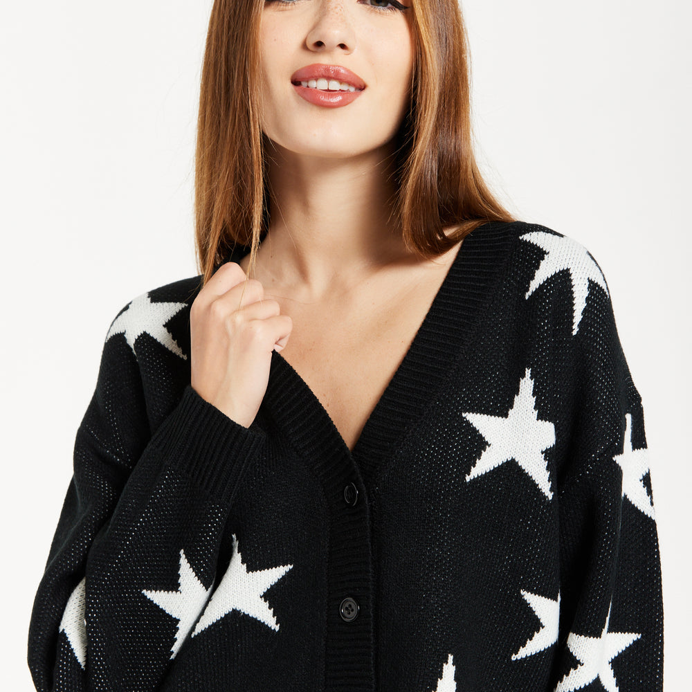 
                  
                    Liquorish White Star Cardigan In Black
                  
                