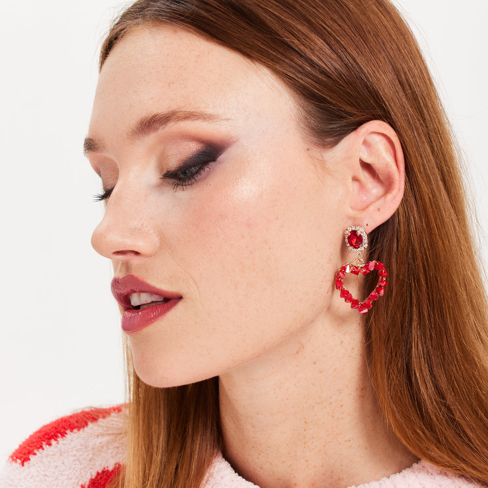 
                  
                    Liquorish Jewelled Drop Style Heart Earrings With Stone Details
                  
                