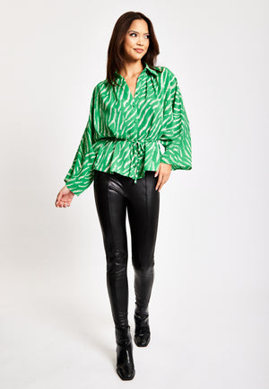 Liquorish Zebra Print Shirt With Long Sleeves And Tie Waist