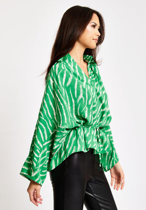 Liquorish Zebra Print Shirt With Long Sleeves And Tie Waist