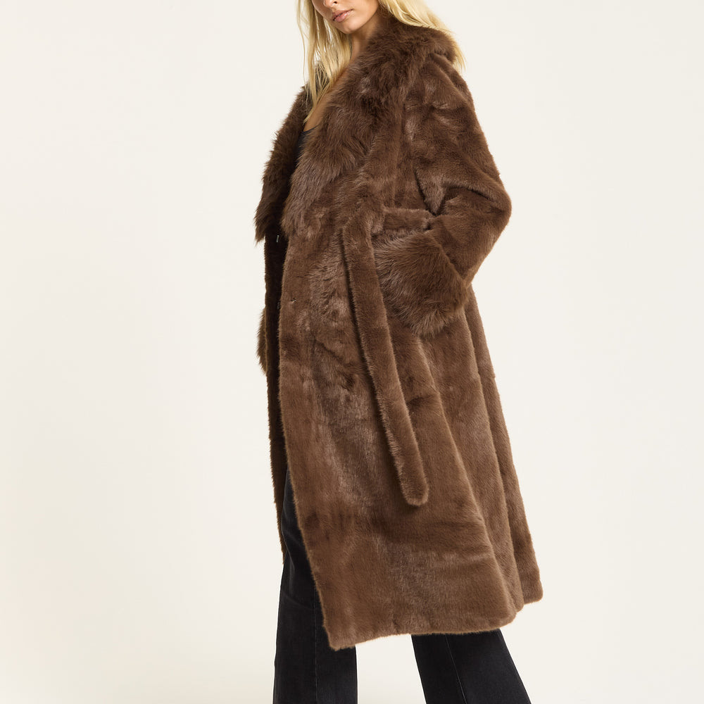 
                  
                    Brown Longline Faux Fur Coat
                  
                