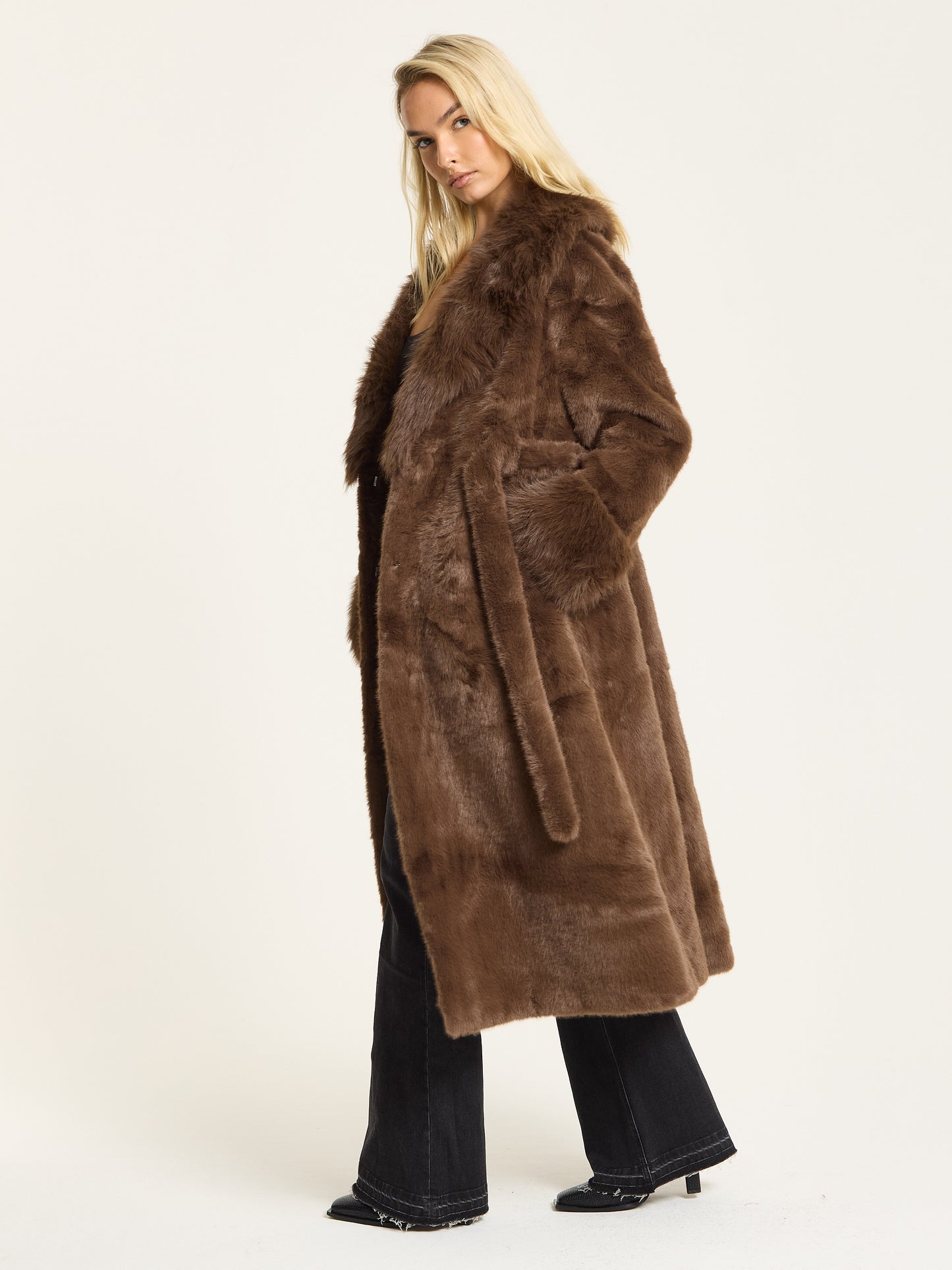 
                  
                    Brown Longline Faux Fur Coat
                  
                