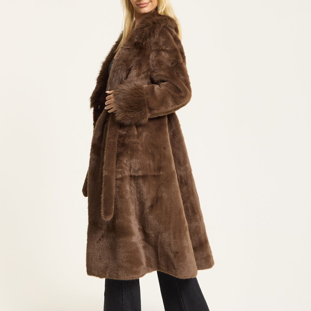 
                  
                    Brown Longline Faux Fur Coat
                  
                