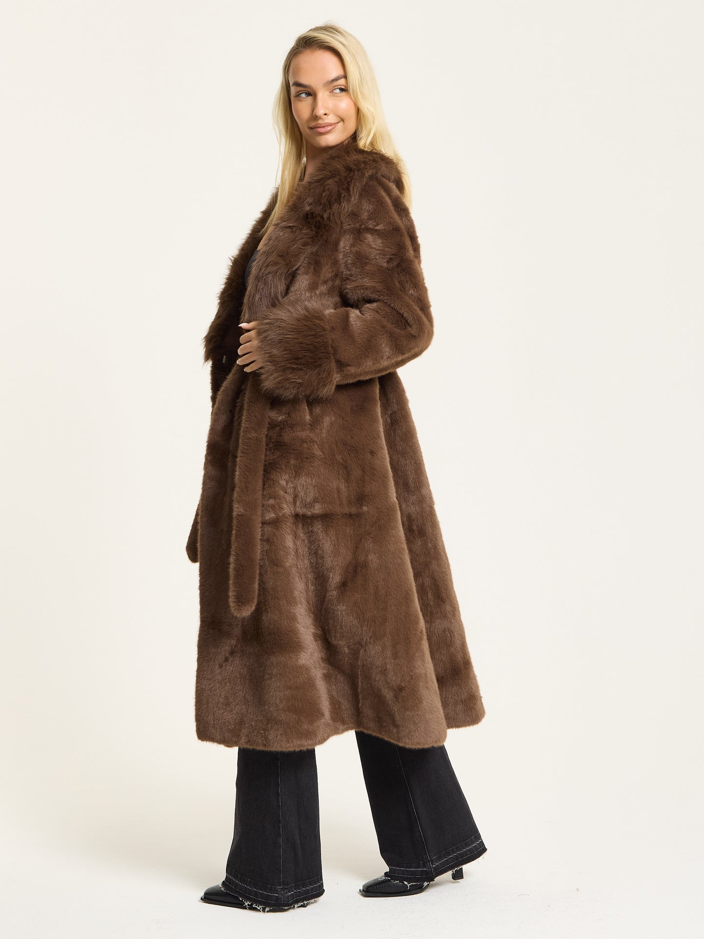
                  
                    Brown Longline Faux Fur Coat
                  
                