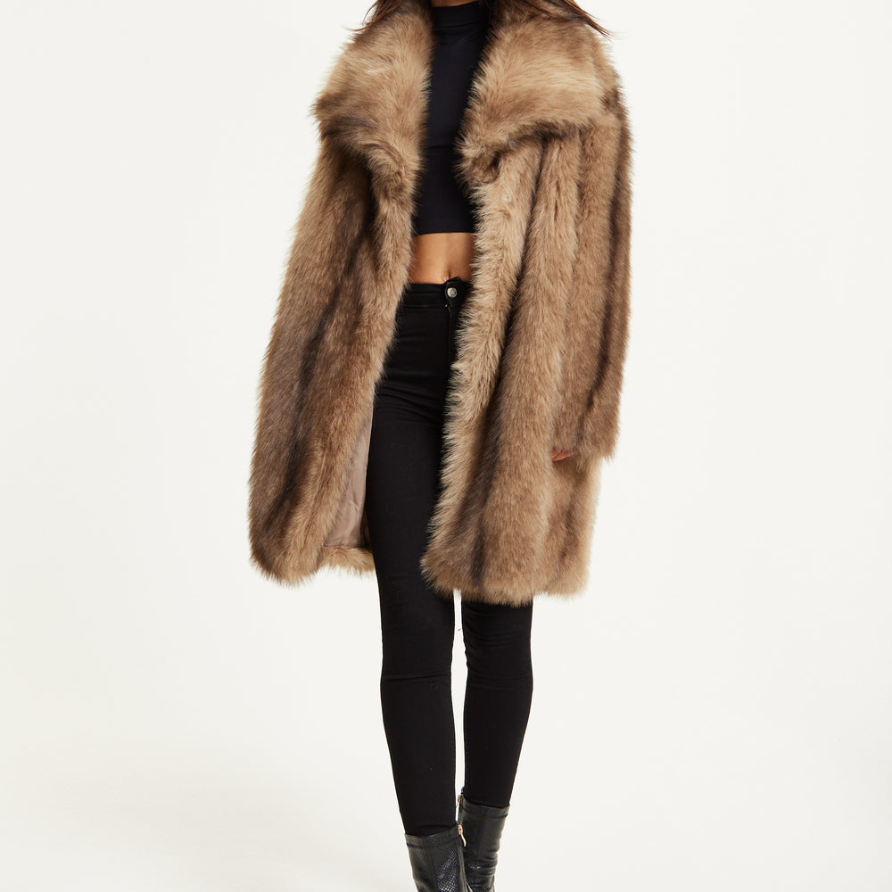 
                  
                    Camel Faux Fur Midi Coat
                  
                