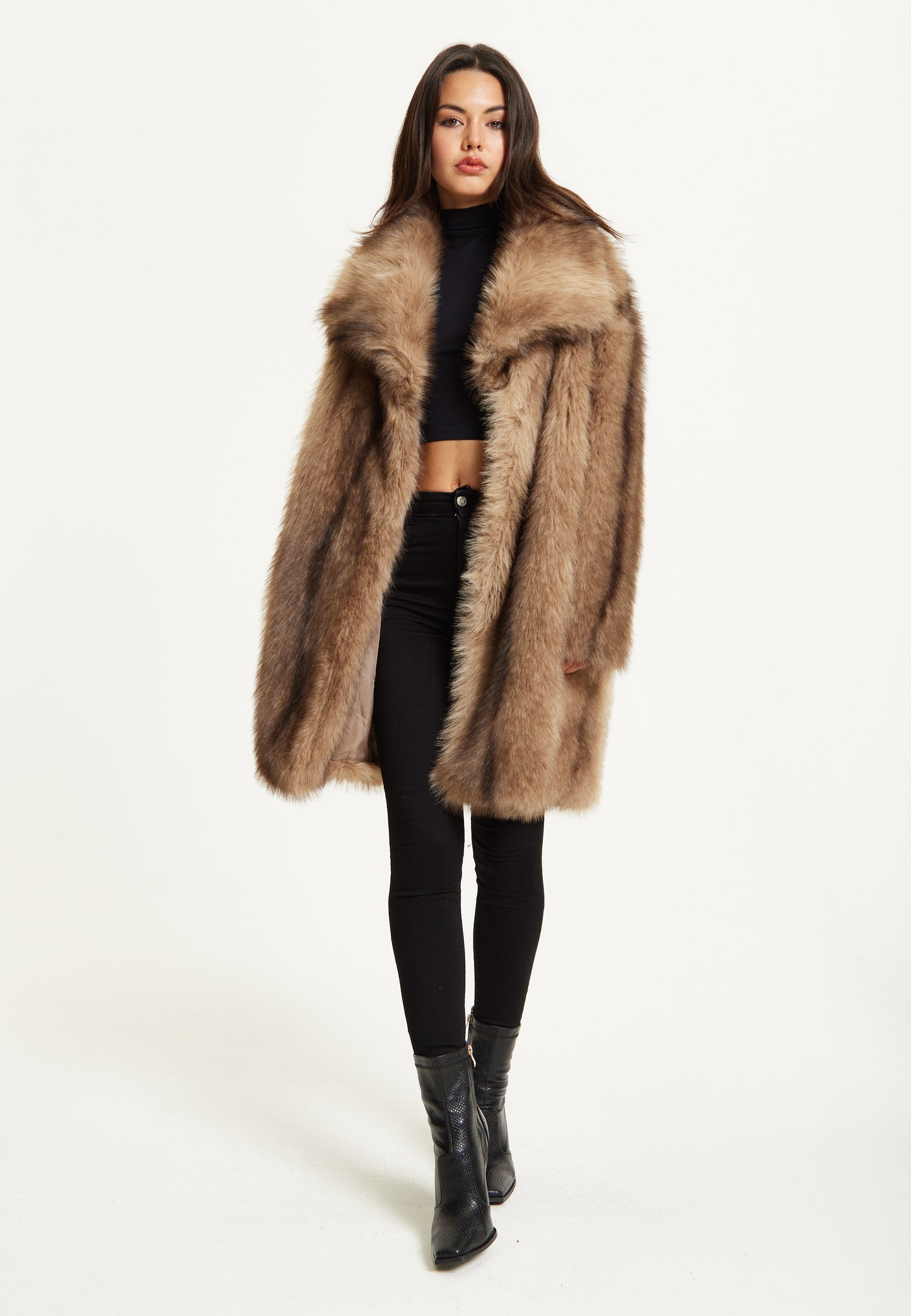 
                  
                    Camel Faux Fur Midi Coat
                  
                