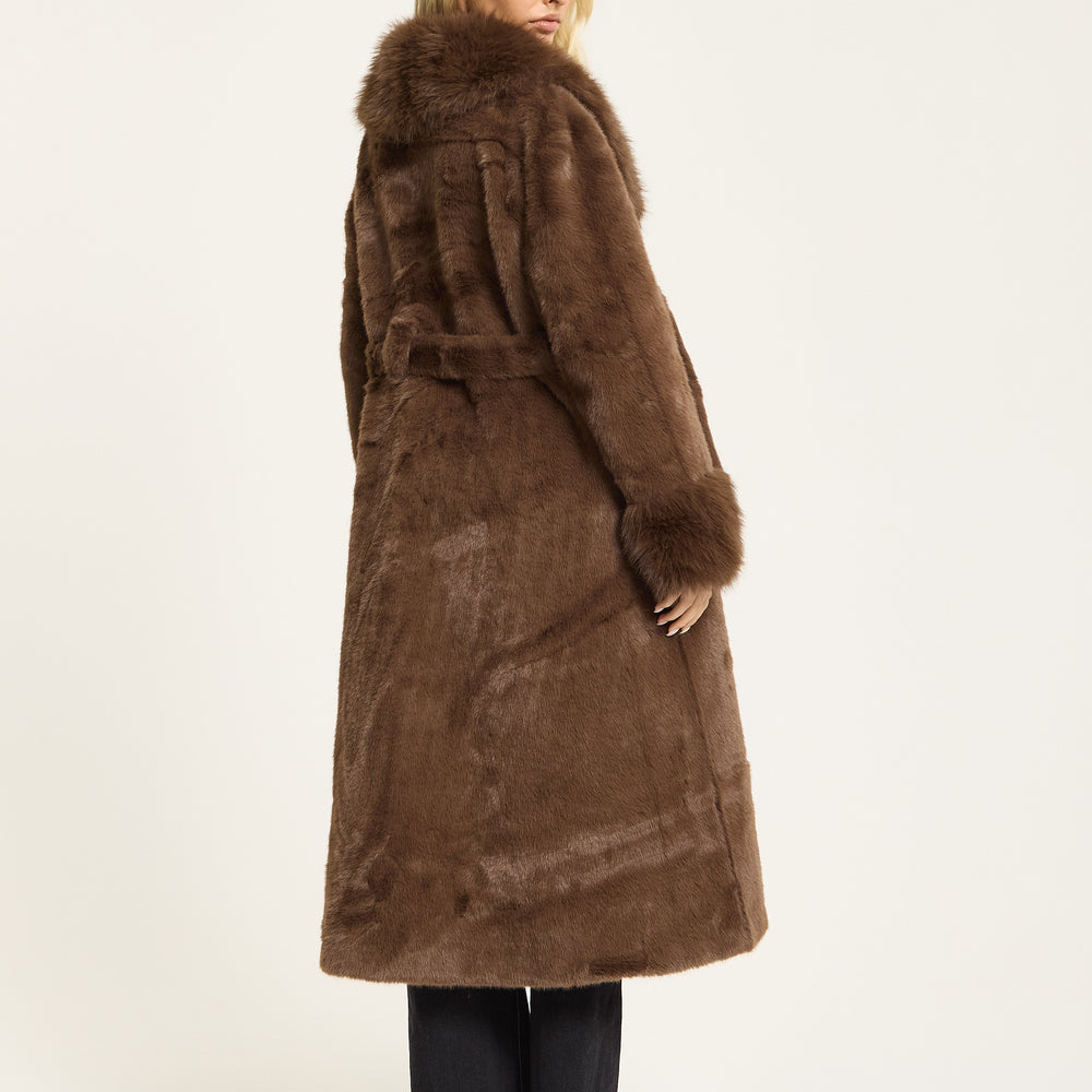 
                  
                    Brown Longline Faux Fur Coat
                  
                