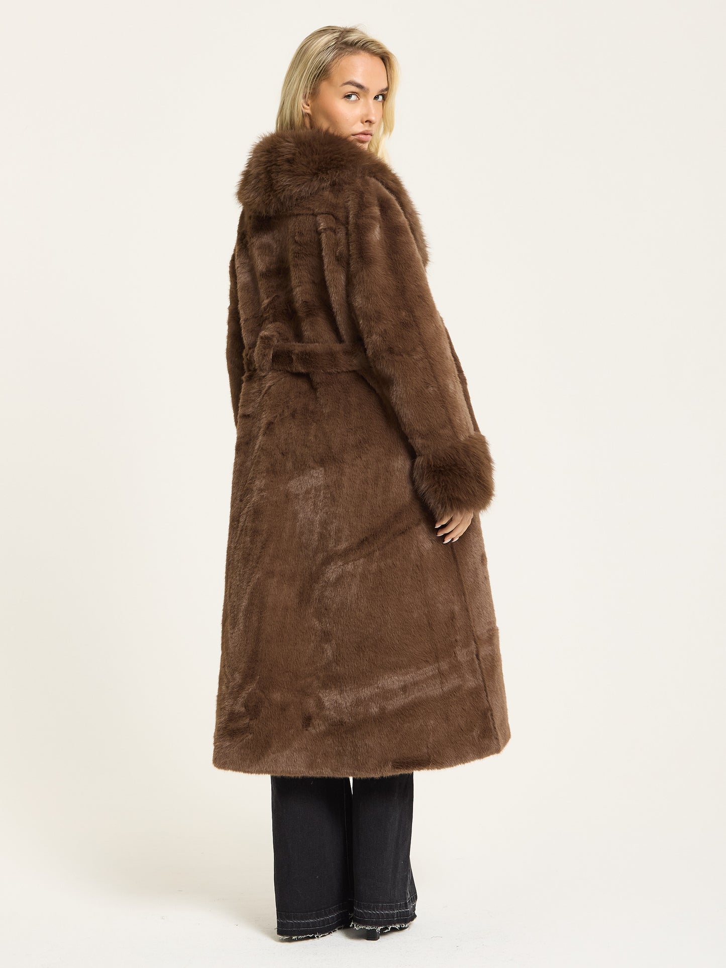 
                  
                    Brown Longline Faux Fur Coat
                  
                
