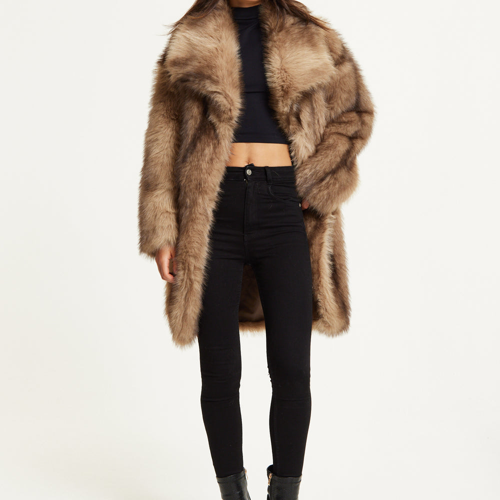 
                  
                    Camel Faux Fur Midi Coat
                  
                