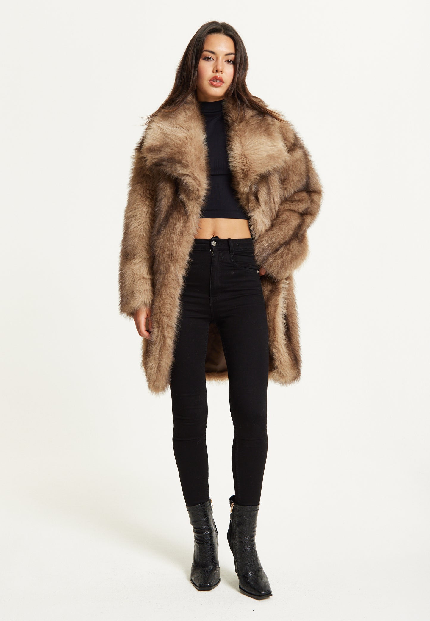 
                  
                    Camel Faux Fur Midi Coat
                  
                