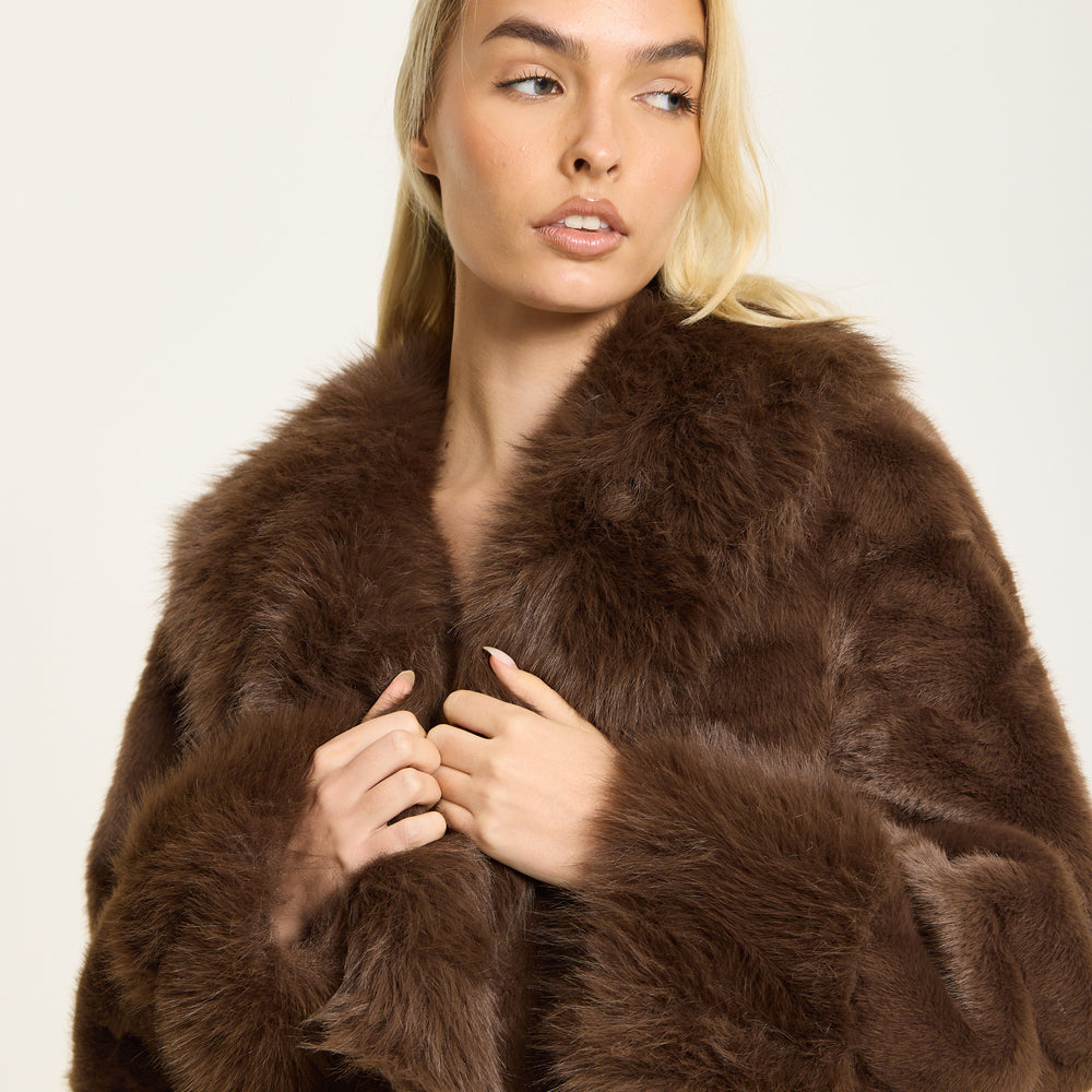 
                  
                    Brown Longline Faux Fur Coat
                  
                