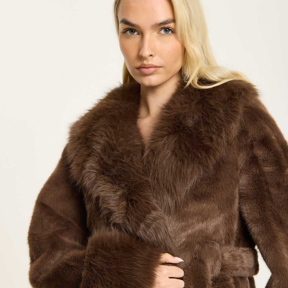 
                  
                    Brown Longline Faux Fur Coat
                  
                