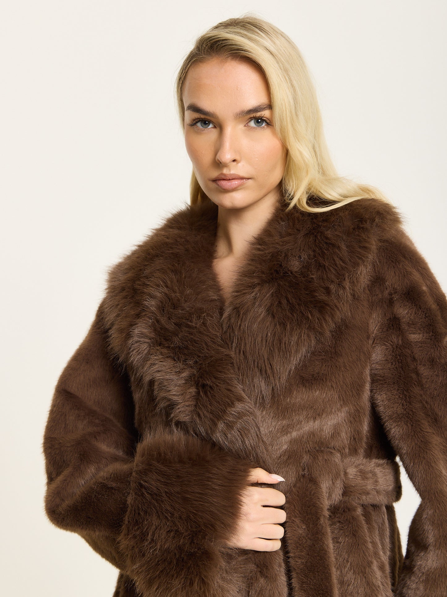 
                  
                    Brown Longline Faux Fur Coat
                  
                