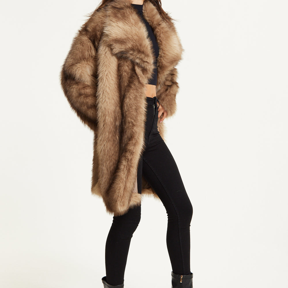 
                  
                    Camel Faux Fur Midi Coat
                  
                