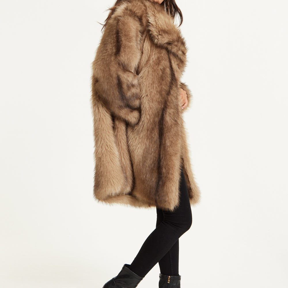 
                  
                    Camel Faux Fur Midi Coat
                  
                