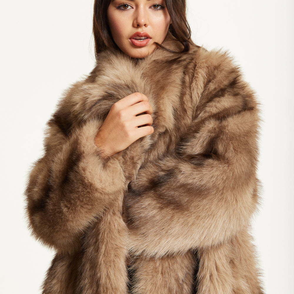 
                  
                    Camel Faux Fur Midi Coat
                  
                