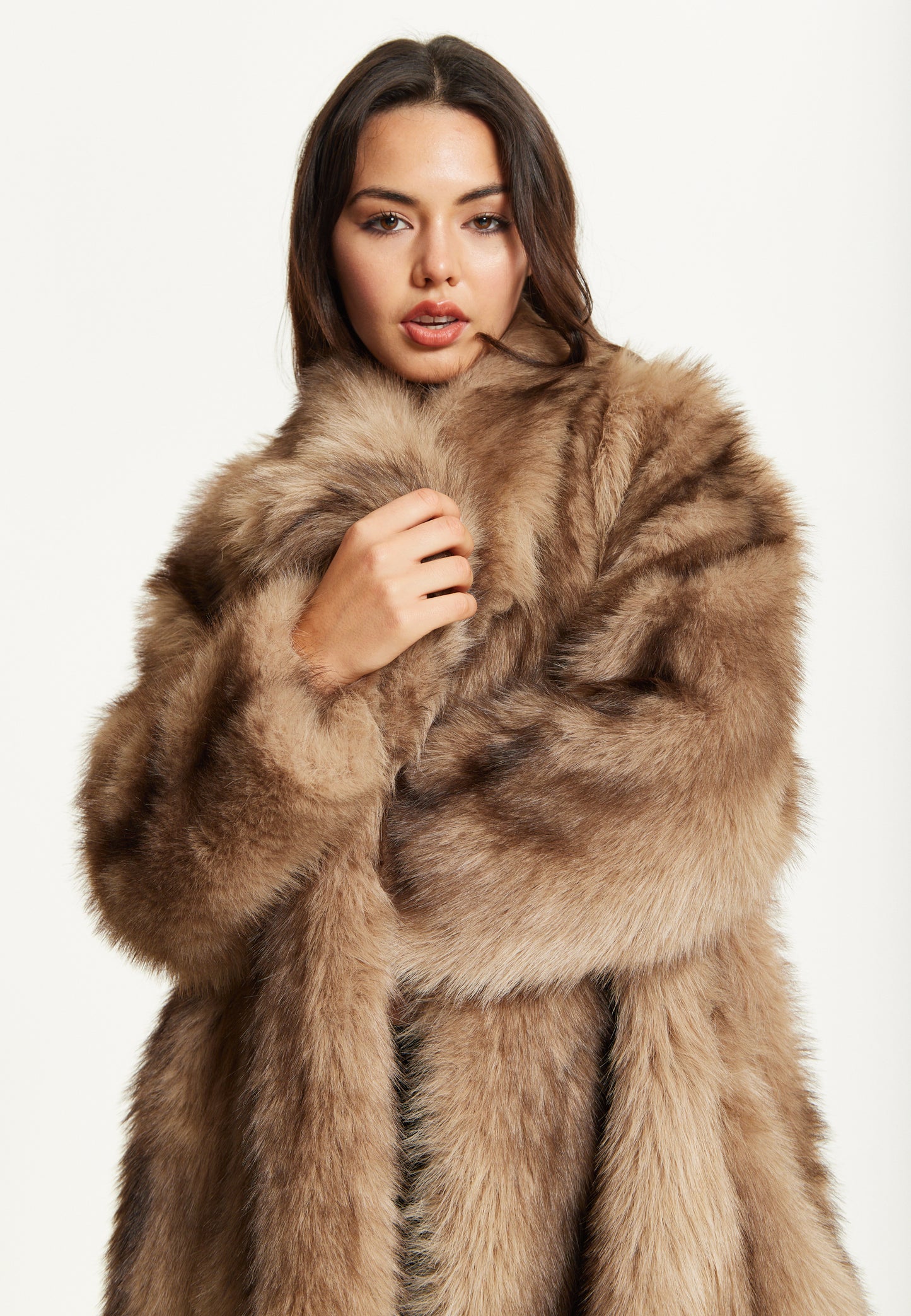 
                  
                    Camel Faux Fur Midi Coat
                  
                