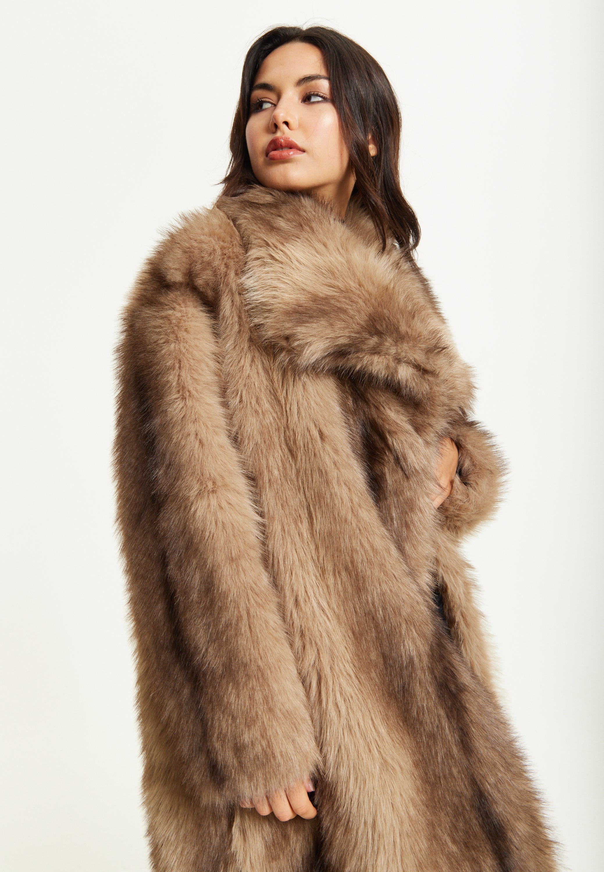 Camel Faux Fur Midi Coat – Liquorish Online