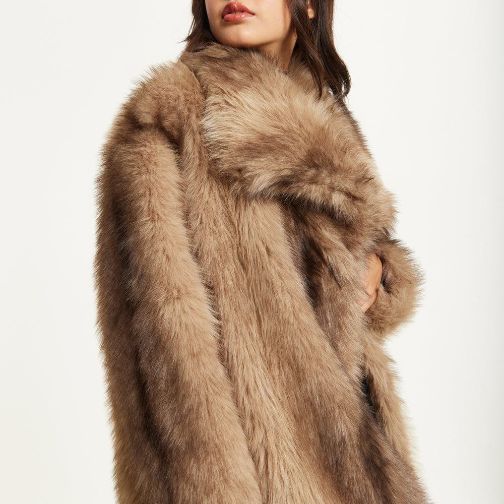 
                  
                    Camel Faux Fur Midi Coat
                  
                