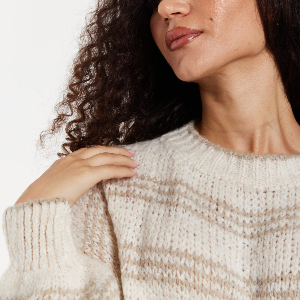 
                  
                    Women's Beige Oversized Knitted Jumper with Long Sleeves and Bold Stripes - Liquorish
                  
                