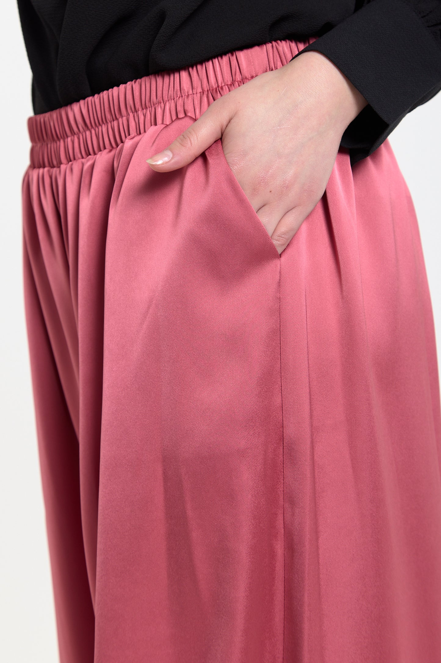 
                  
                    Pink Satin Wide Leg Trousers
                  
                