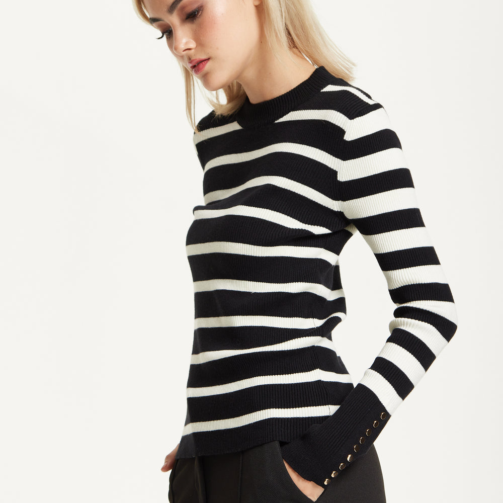 
                  
                    Black White Stripe Knit Jumper
                  
                