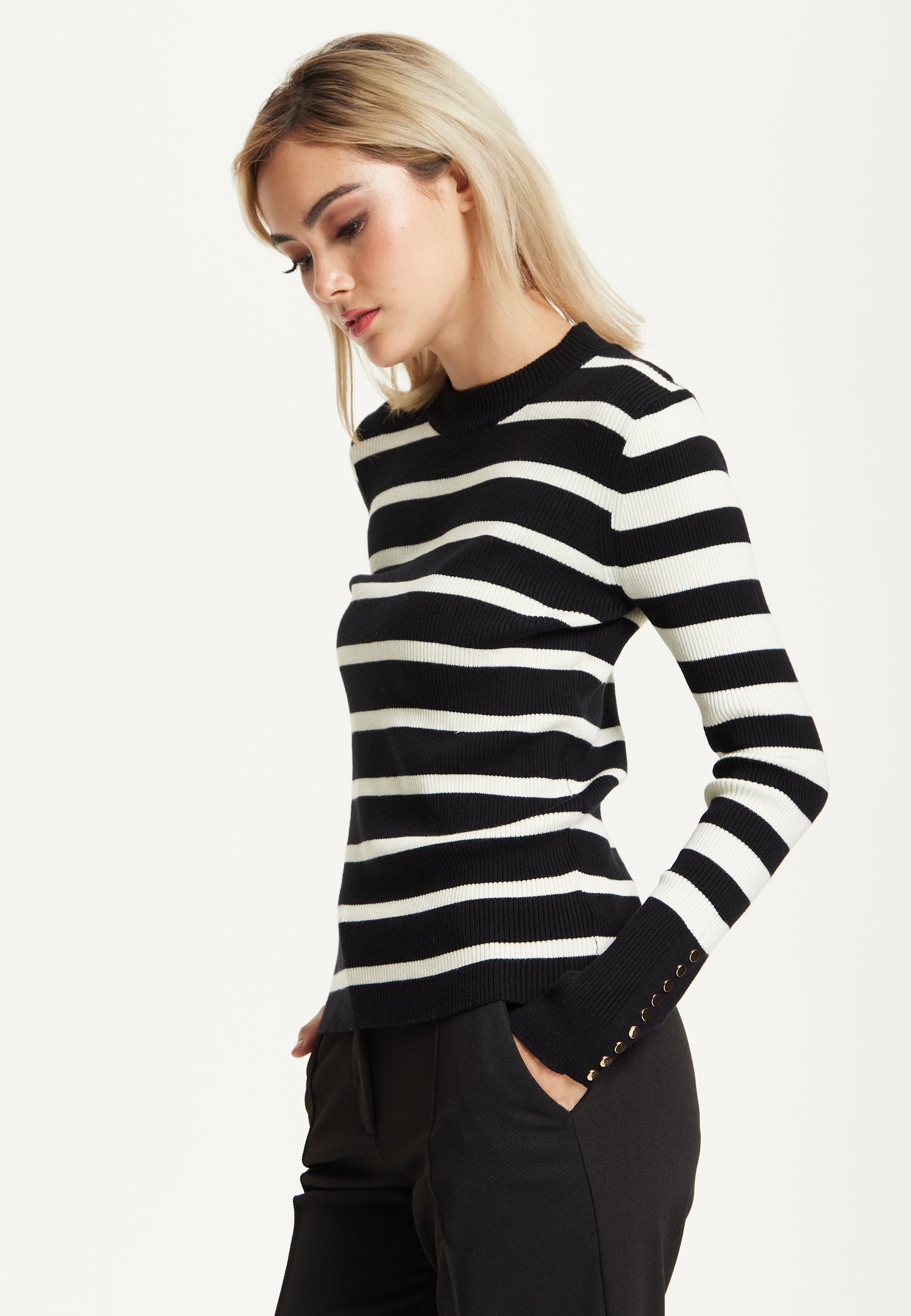 
                  
                    Black White Stripe Knit Jumper
                  
                