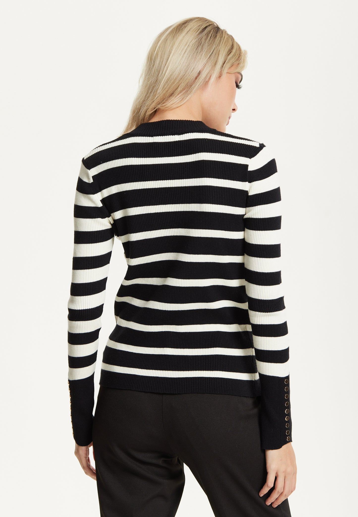 
                  
                    Black White Stripe Knit Jumper
                  
                