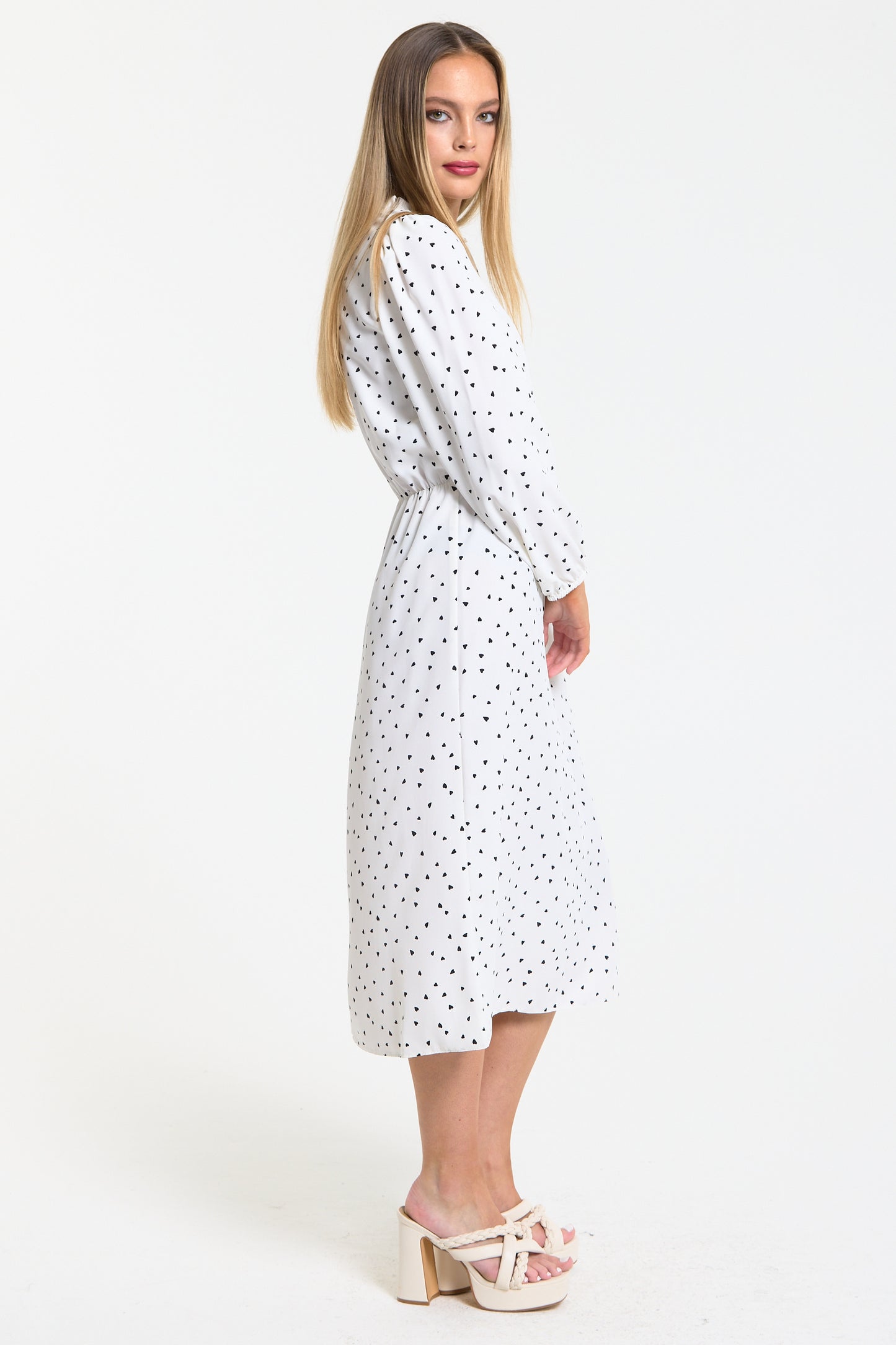 
                  
                    Heart Print Midi Dress in White
                  
                