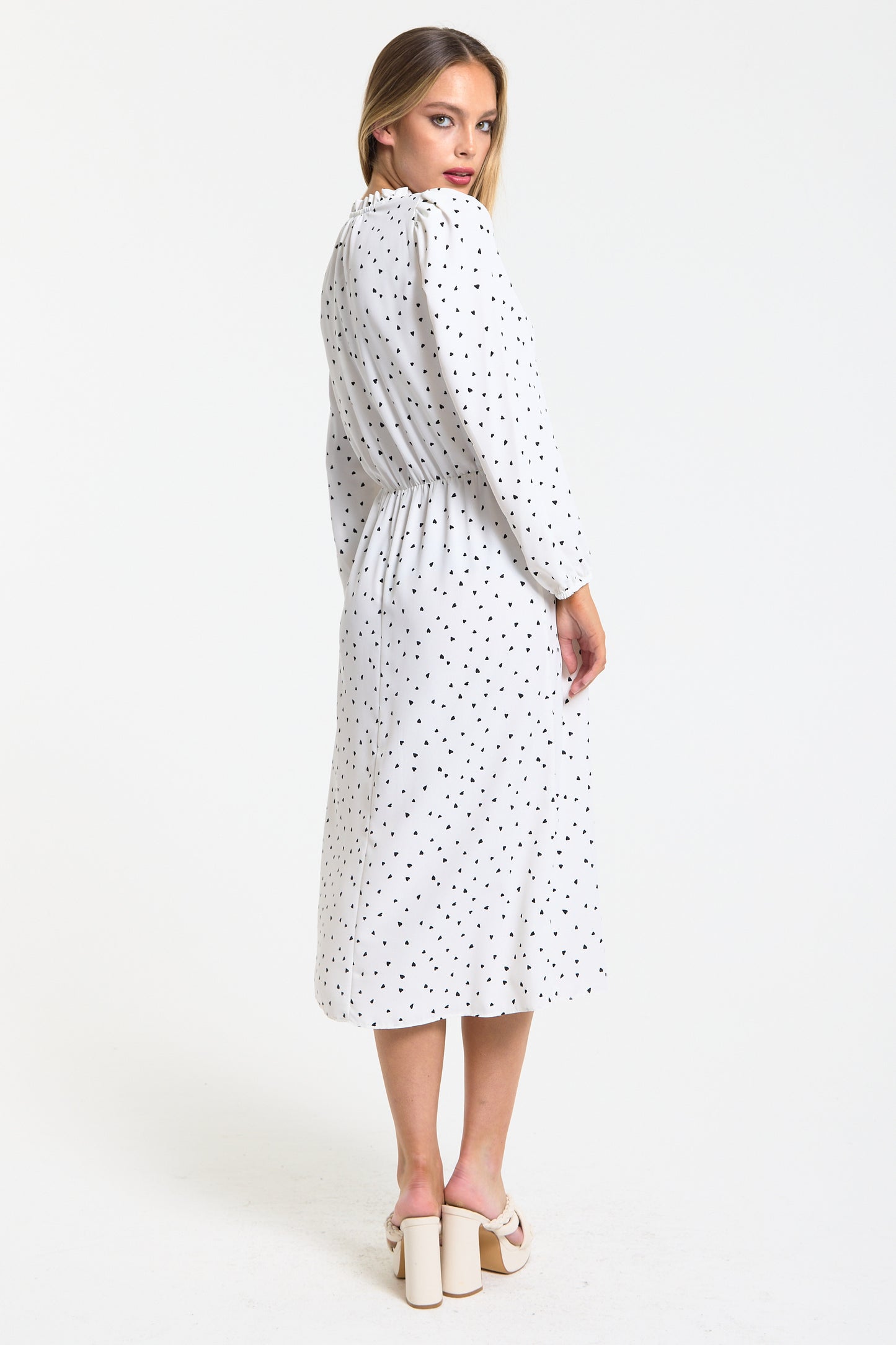 
                  
                    Heart Print Midi Dress in White
                  
                