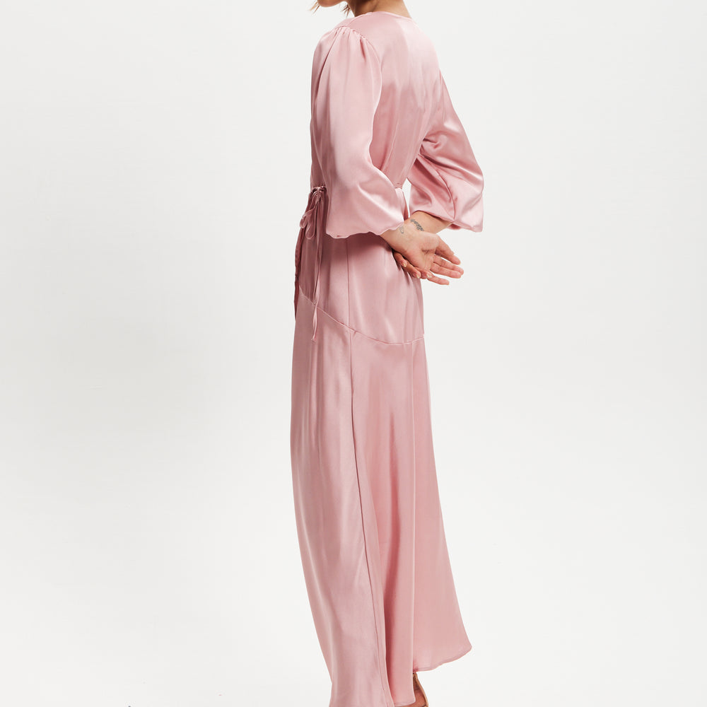 
                  
                    Liquorish Pink Midi Wrap Dress With Short Puff Sleeves
                  
                