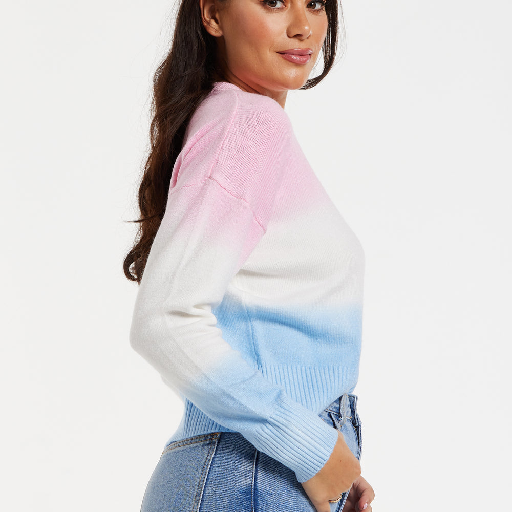 
                  
                    Women's Jumper with Long Sleeves in Ombre Pink, White, and Blue - Soft and Cozy Regular Fit Design
                  
                